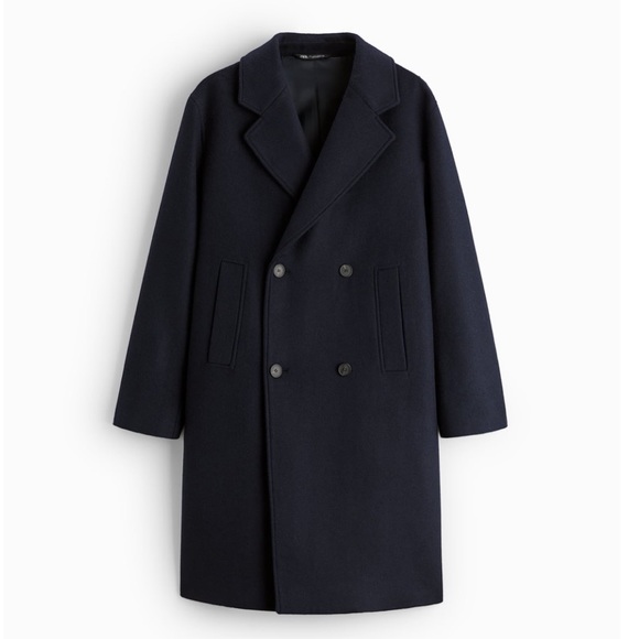 NWT ZARA MENS DOUBLE-BREASTED CLOTH COAT navy blue - Picture 6 of 8